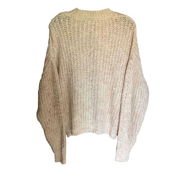 Topshop Sweater Chunky Eyelet Knit Pink Cream Funnel Neck Women Size 12 - Picture 11 of 13